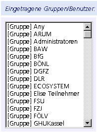 Eingetragene Gruppen/Benutzer