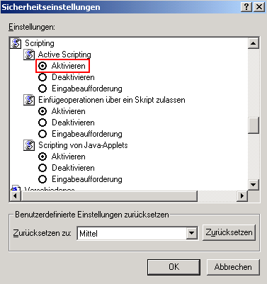 Internet Explorer: JavaScript aktivieren